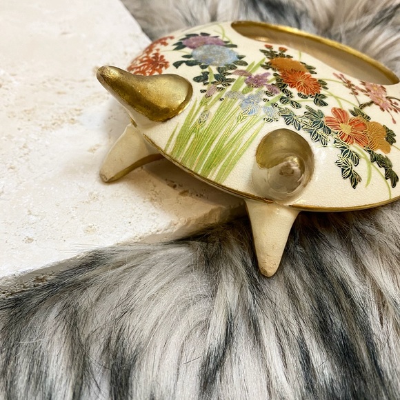 Antique Porcelain Japanese Satsuma Moon Vase Hand Painted Filigree Floral Bamboo - Picture 7 of 7